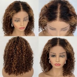 Stock Brazilian virgin blonde curly bob full lace wig--BH381