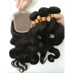 body wave 3 brazilian virgin bundles with a brazilian virgin closure--100% human hair,unprocessed