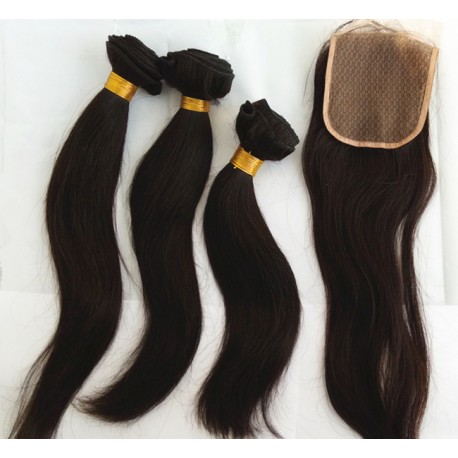 silk straight 3 brazilian virgin bundles with a brazilian virgin closure--100% human hair,unprocessed