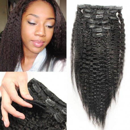 Clips in brazilian virgin kinky straight machine wefts