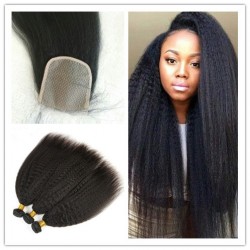 3 bundles Brazilian virgin Kinky Straight with a silk base top closure