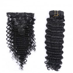 Brazilian virgin human hair deep wave clips in extensions--CLP006