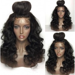 Stock Brazilian virgin Ocean Wave full lace bleached knots wig -[WWW111]