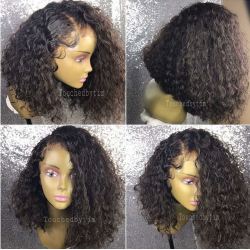 Pre plucked Brazilian virgin human hair bob curl 360 frontal lace wig-[HT228]