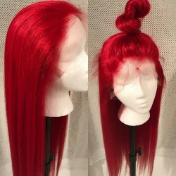 Brazilian virgin silk straight red color lace front wig [HT696]