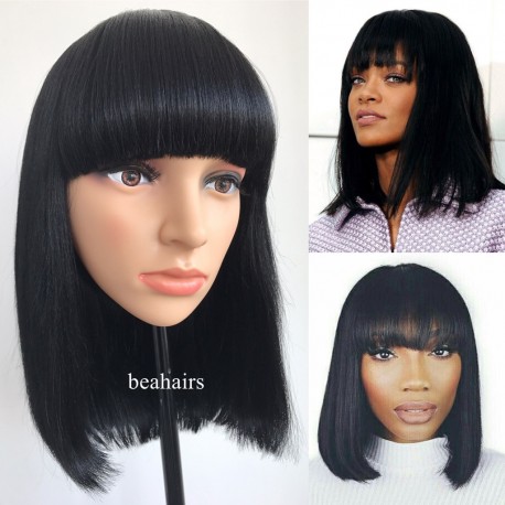 Brazilian Yaki Machine Made Glueless Short Bob with Bangs--[MM001]