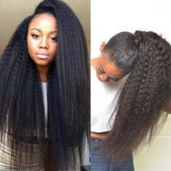 Brazilian Virgin Kinky Straight 360 Frontal Wig With Weaves Sewn In Ks333