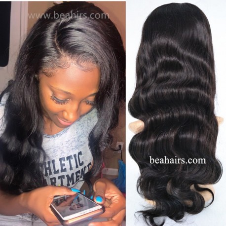 Brazilian virgin body wave 360 frontal wig with weaves sewn in-[HT987]