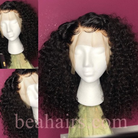 Pre-plucked Brazilian virgin human hair beach curl 360 frontal lace wig-[HT210]