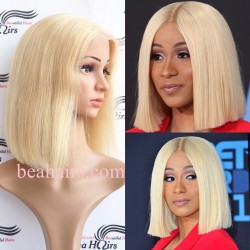 Summer brazilian virgin blonde color blunt cut glueless lace front BOB--BHS002