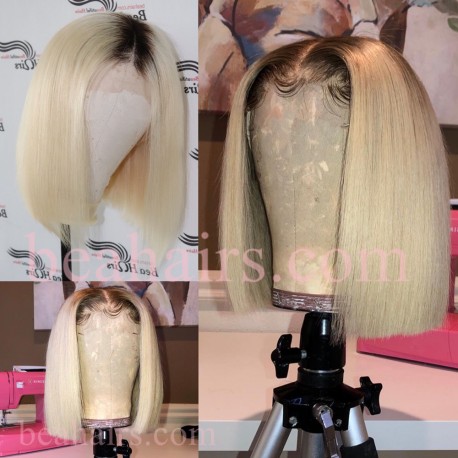 Summer Brazilian Virgin Blonde Color Blunt Cut Glueless Lace Front Bob Bhs001 Bea Hairs