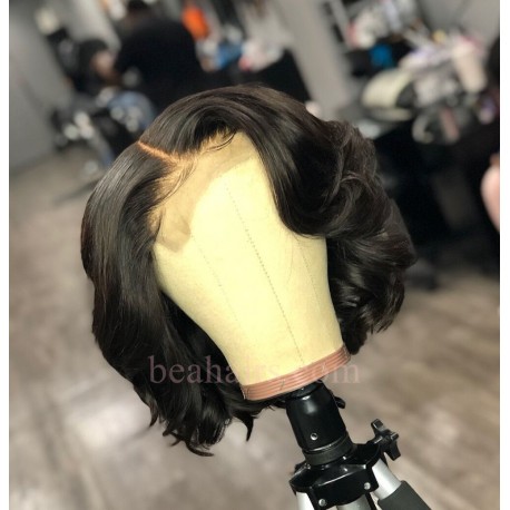 Pre plucked Brazilian virgin messy wave 6" lace front bob-[BW002]