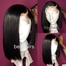 Pre plucked Brazilian virgin silk straight 6“ lace side parting bob-[SPB001]