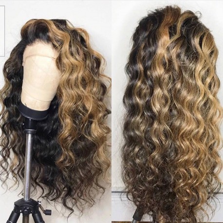 On sale--pre plucked Brazilian virgin Blonde Beyonce wave 360 frontal lace full wig-[BB988]