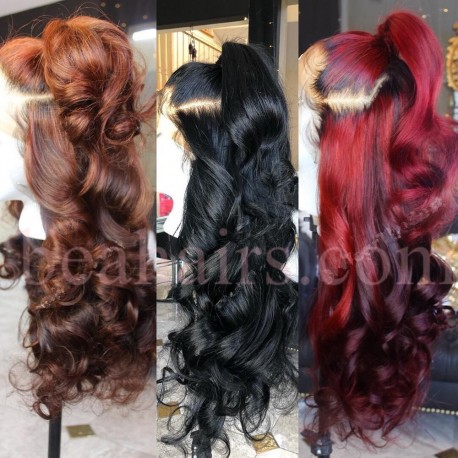 On sale--pre plucked Brazilian virgin colored loose wave 360 frontal lace full wig-[BB567]