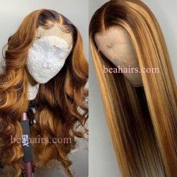 Pre-plucked Brazilian virgin ombre blonde human hair 360 frontal lace full wig---[WW757]