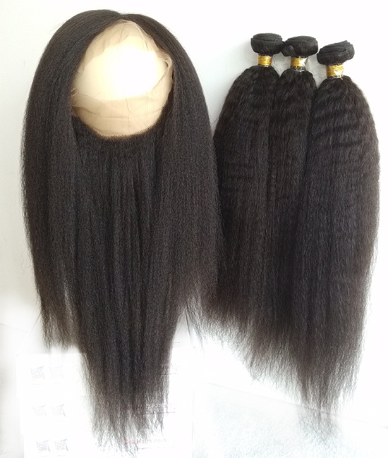 Brazilian Virgin Kinky Straight 360 Frontal With 3 Bundles Pop333